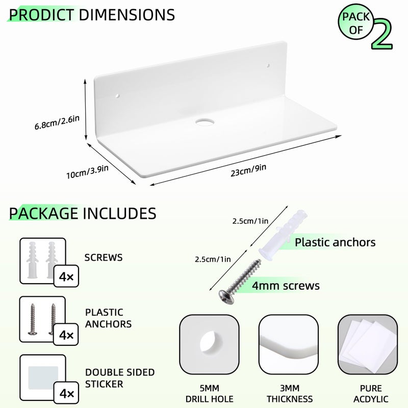 LUOBAO Acrylic Small Adhesive Wall Shelves,Mini Floating Shelves,Acrylic Display Shelves,Ledges for Pop Figures,Plant,Picture Photo Modern Wall for Bedroom Decor Living Room - Image 2